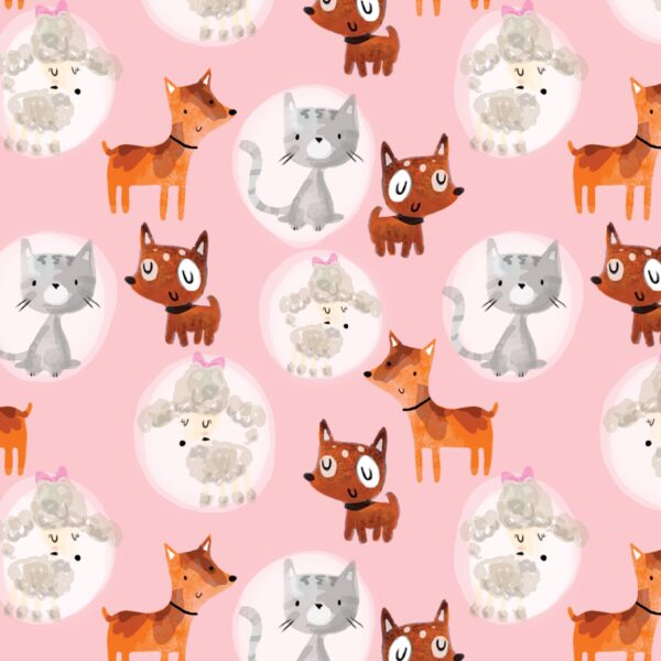 Fat Quarter Girls Day Out Cats And Dogs On Baby Pink 100% Cotton Fabric