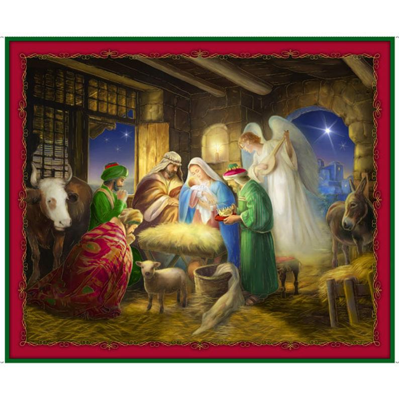 Christmas Nativity The King is Born Panel 100% Cotton Print Fabric