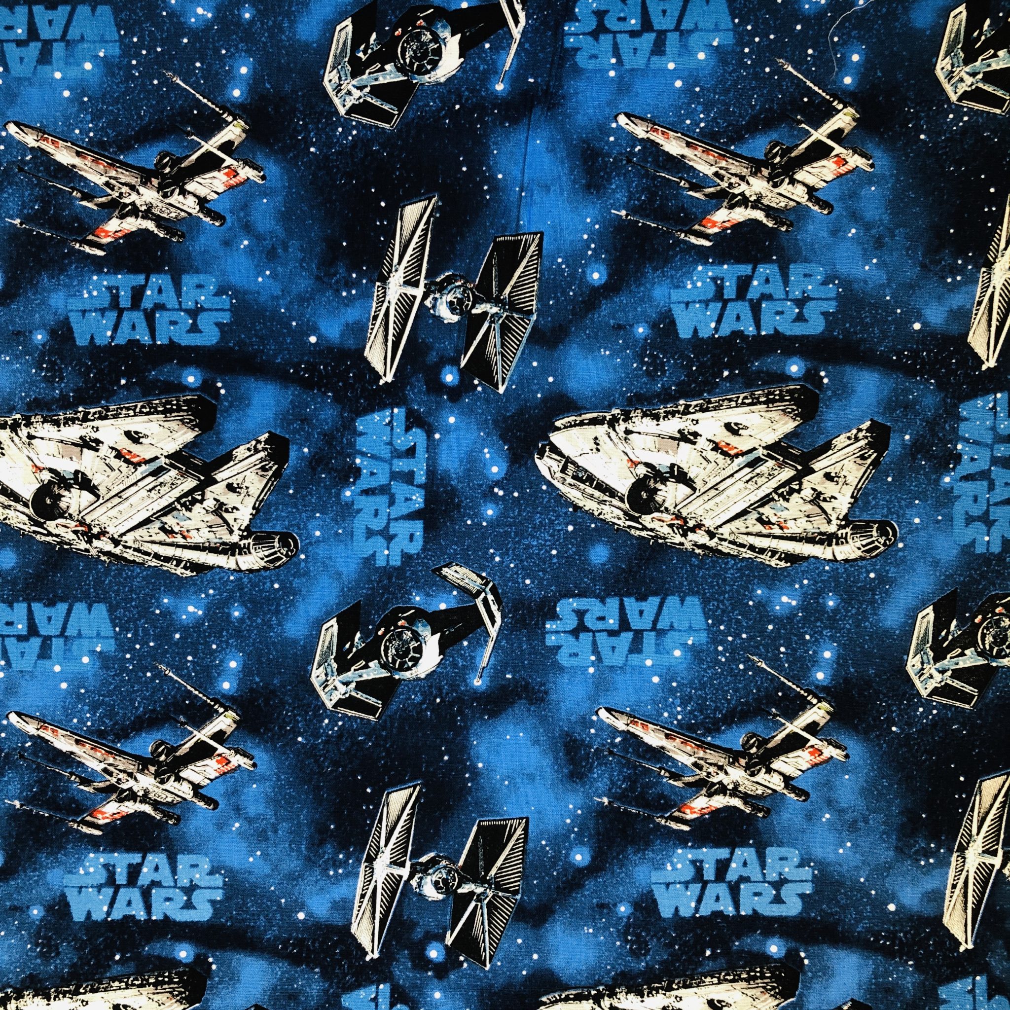Fat Quarter Star Wars Spaceships And Logo Blue 100% Cotton Quilting Fabric