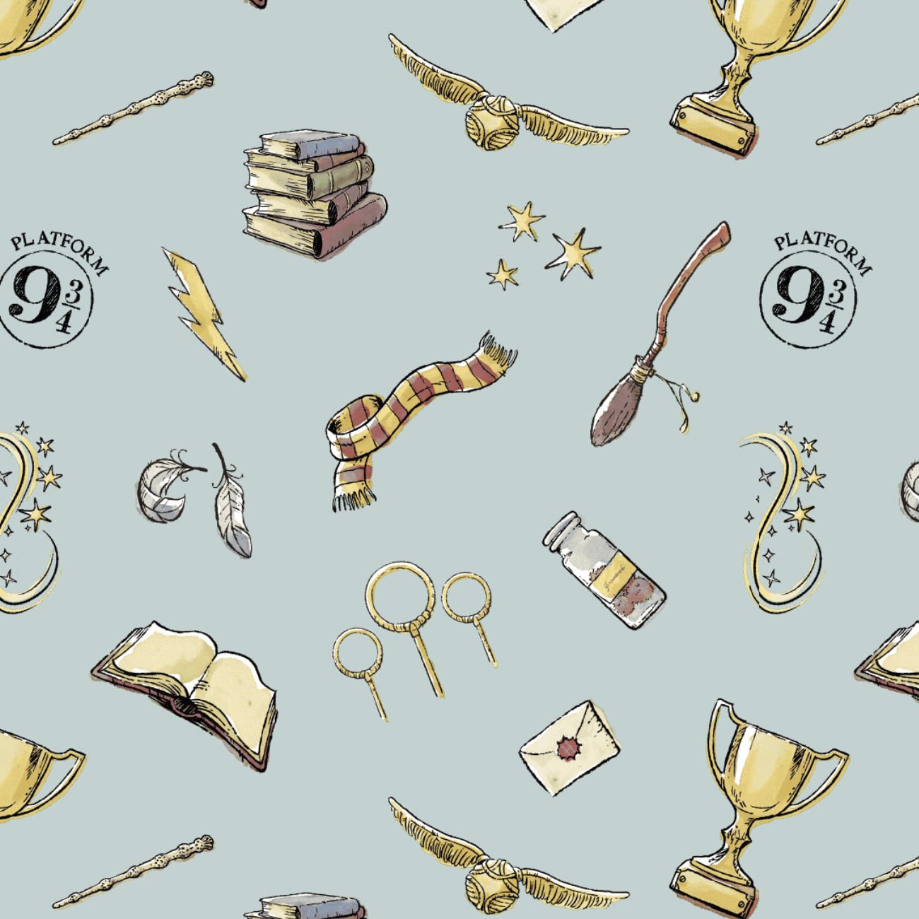 Fat Quarter Harry Potter Quidditch, Gryffindor On Blue 100% Cotton Fabric
