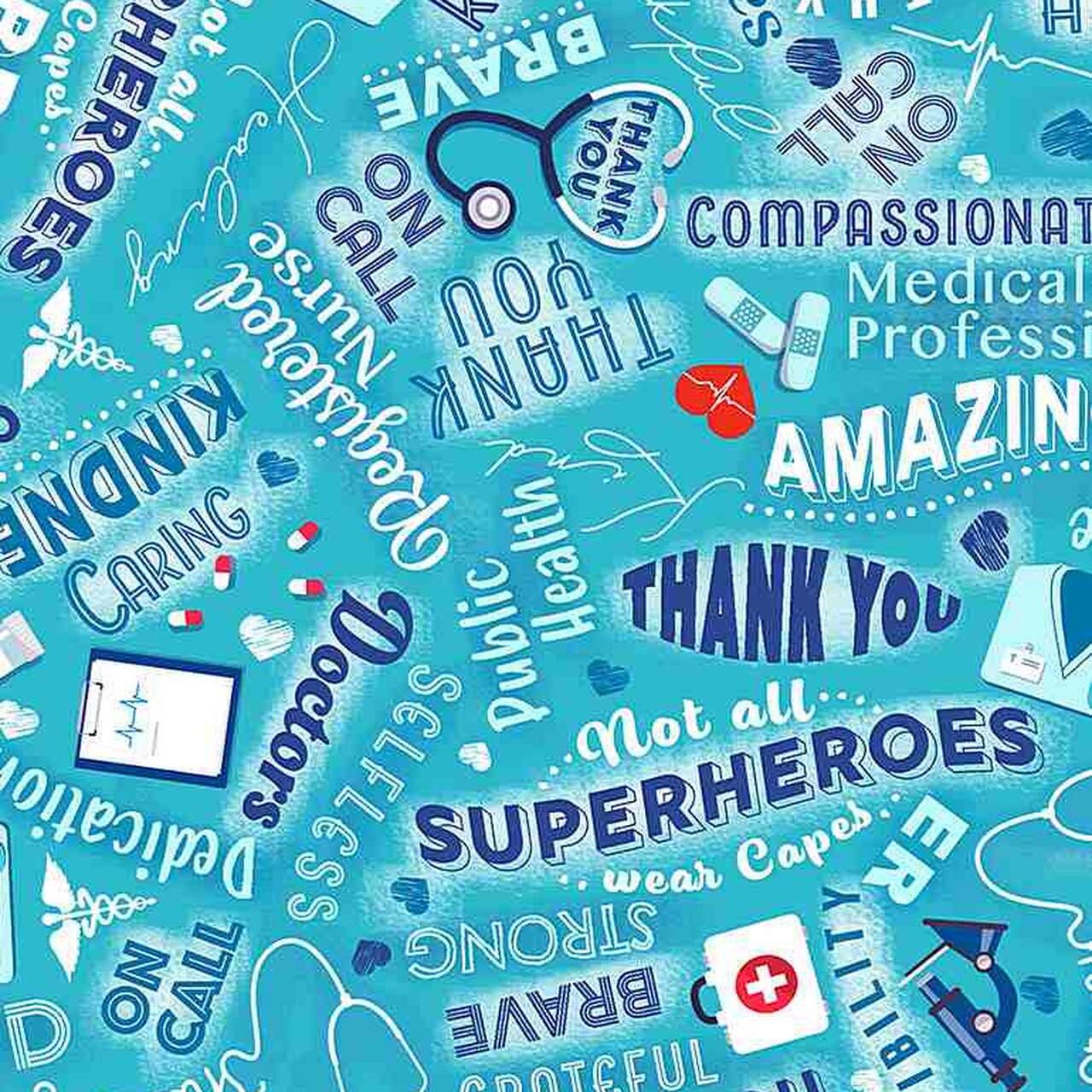 Fat Quarter Thank You Heath Care 100% Cotton Quilting Fabric