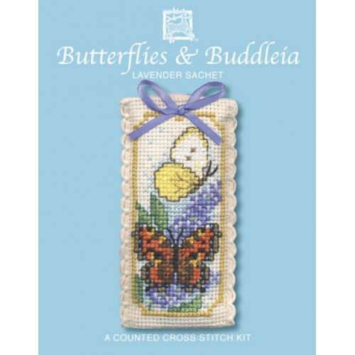 Butterflies & Buddleia Lavender Sachet Cross Stitch Kit By Textile Heritage