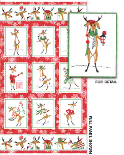 Wheres Rudolph 100% Cotton Quilting Fabric Panel With 9 Individual Designs Red