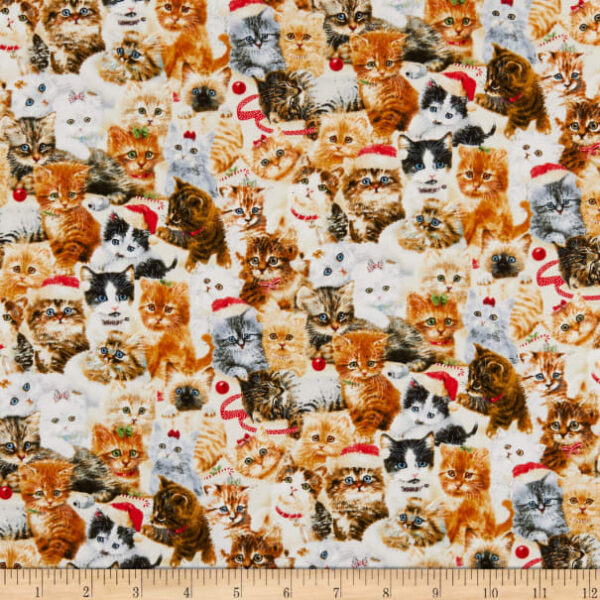 Fat Quarter Christmas Fireside Kittens Allover 100% Cotton Quilting Fabric