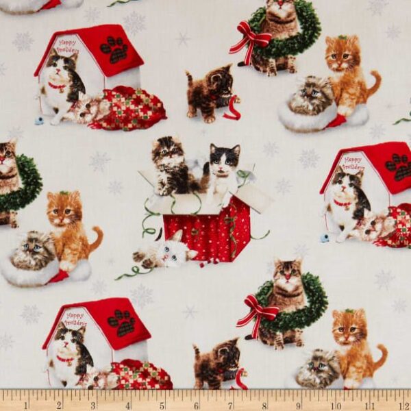 Fat Quarter Christmas Fireside Kittens Scenic 100% Cotton Quilting Fabric