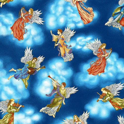 Fat Quarter Christmas Silent Night Nativity Metallic Angels 100% Cotton Fabric
