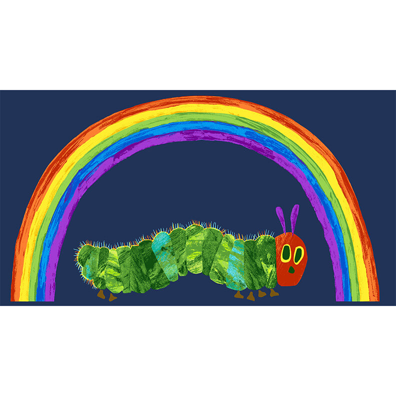 Very Hungry Caterpillar And Rainbow Blue Panel 100% Cotton Print Fabric