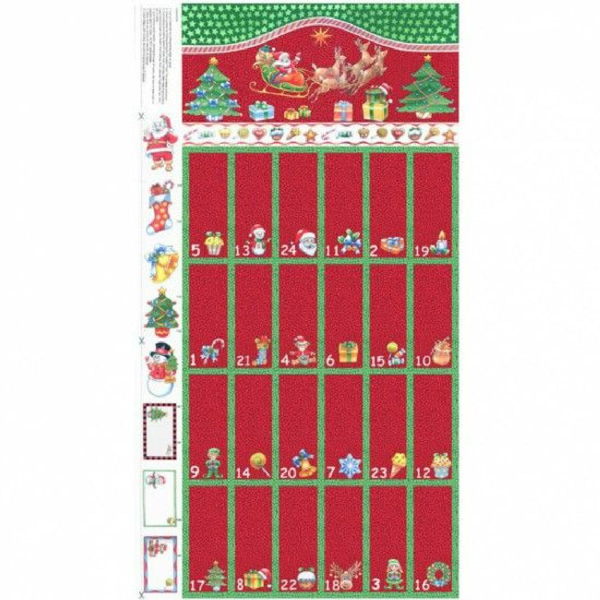 Christmas Advent Calendar Red and Green Holiday Sew Cotton Quilting Panel Fabric