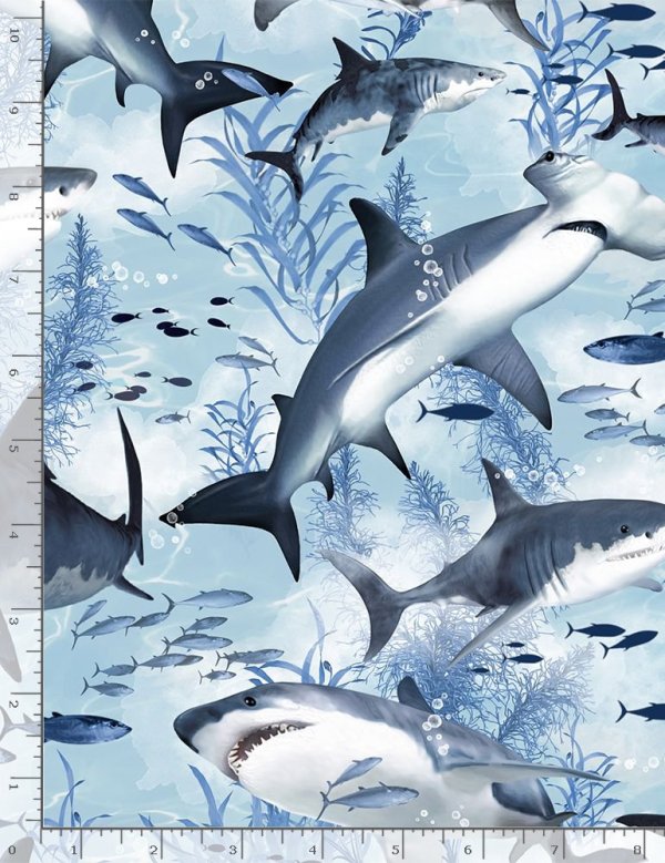 Fat Quarter Shark Sea Life 100% Cotton Quilting Fabric