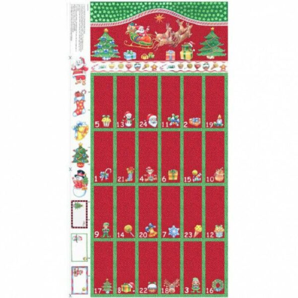 Christmas Advent Calendar Red and Green Holiday Sew Cotton Quilting Panel Fabric