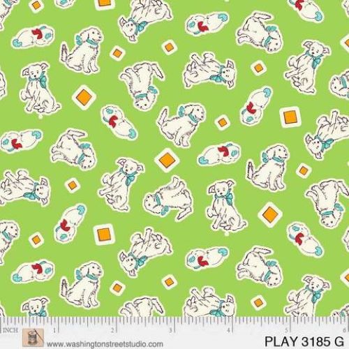 Fat Quarter Playtime 1930's White Dogs On Green 100% Cotton Quilting Fabric