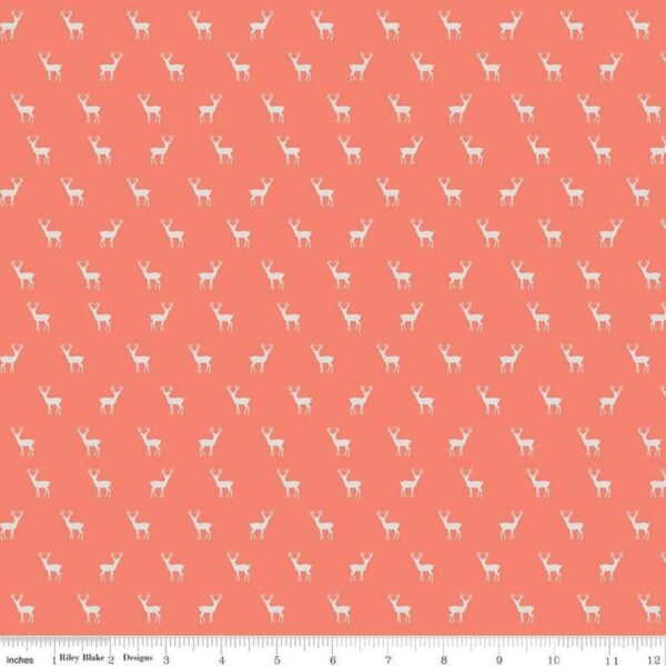 Fat Quarter Mini White Stags On Coral 100% Cotton Quilting Fabric