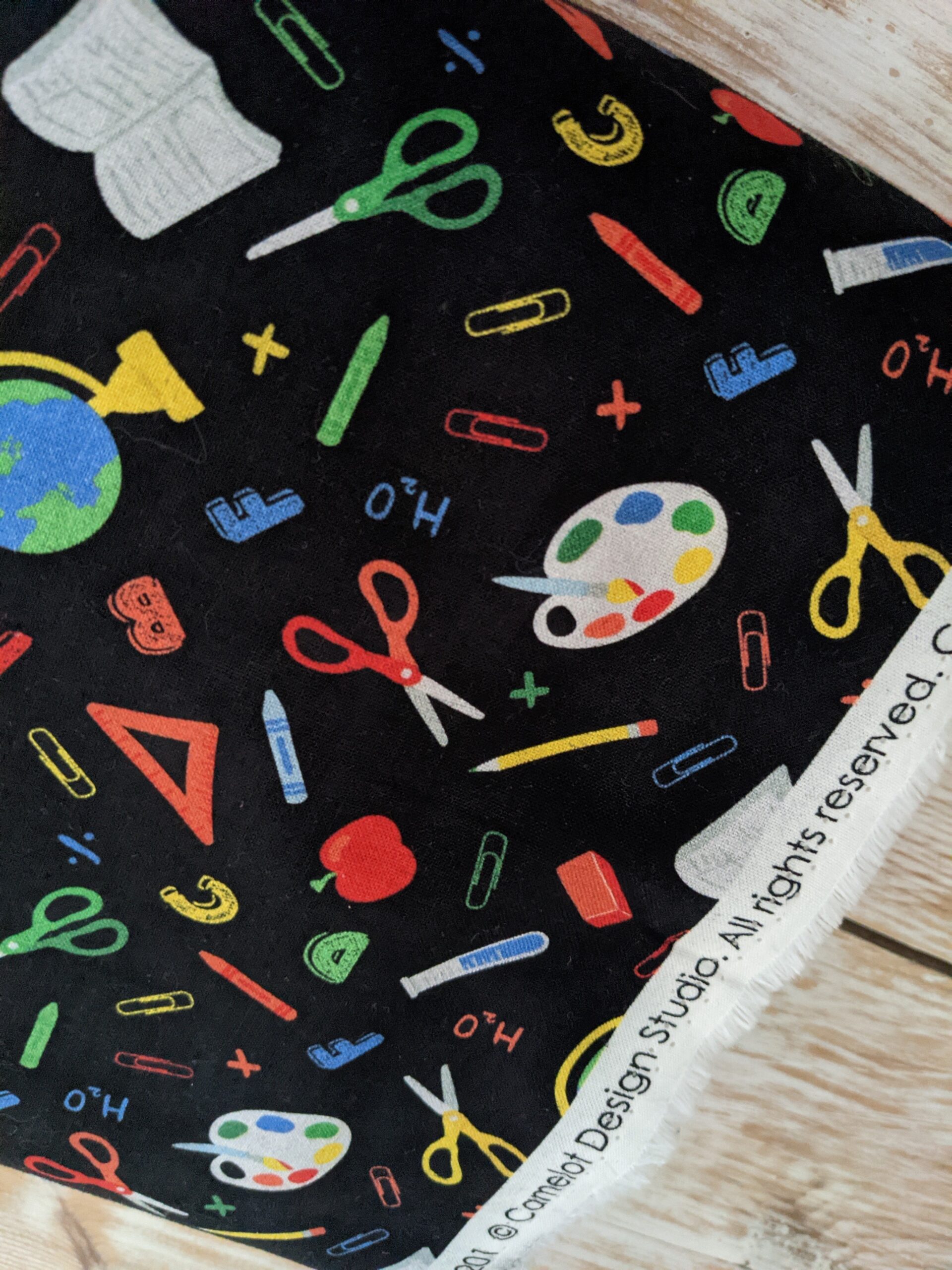 Fat Quarter Teachers Rule School Equipment On Black 100% Cotton Quilting Fabric