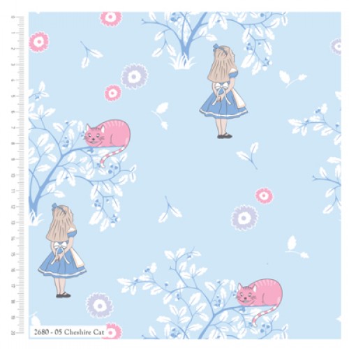 Fat Quarter Alice In Wonderland And The Cheshire Cat 100% Cotton Quilting Fabric