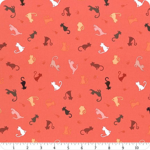 Fat Quarter Cat And Mouse On Soft Red 100% Cotton Quilting Fabric