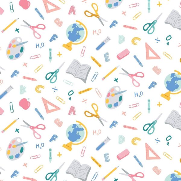 Fat Quarter Teachers Rule School Equipment On White 100% Cotton Quilting Fabric