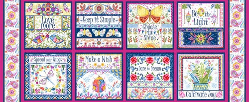 Gypsy Dreams Butterfly Sayings 8 Panel 100% Cotton Print Fabric