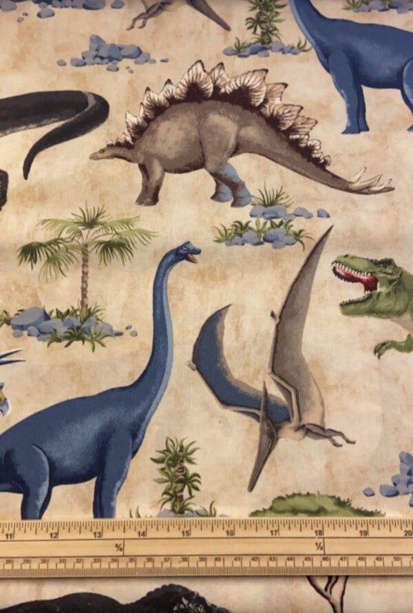 Fat Quarter Dinosaurs Landscape On Cream 100% Cotton Quilting Fabric