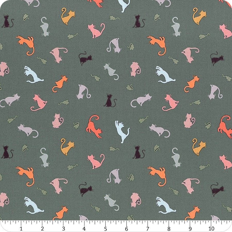 Fat Quarter Cat And Mouse On Dark Teal 100% Cotton Quilting Fabric