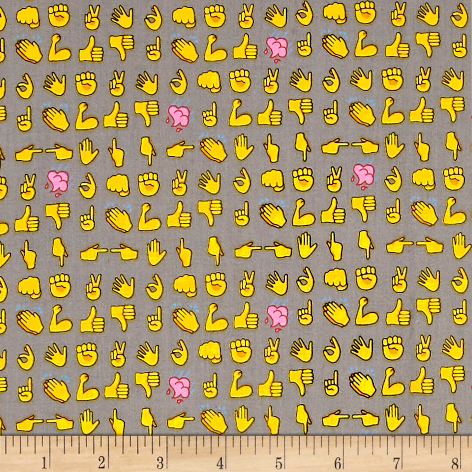 Fat Quarter Text Me Back Hand Signals Emoji 100% Cotton Quilting Fabric