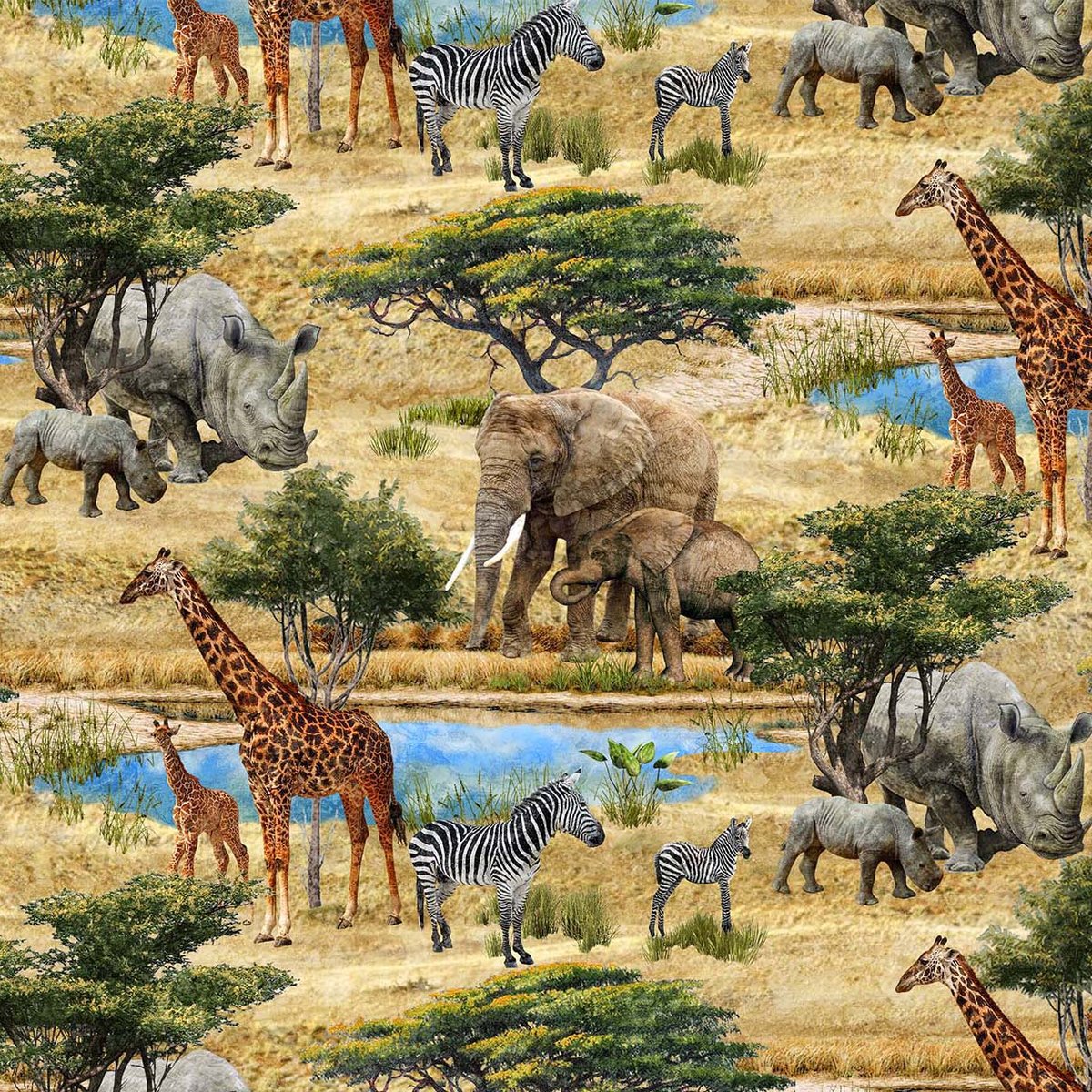 Fat Quarter Stonehenge Savana Wild Animals Allover 100% Cotton Quilting Fabric
