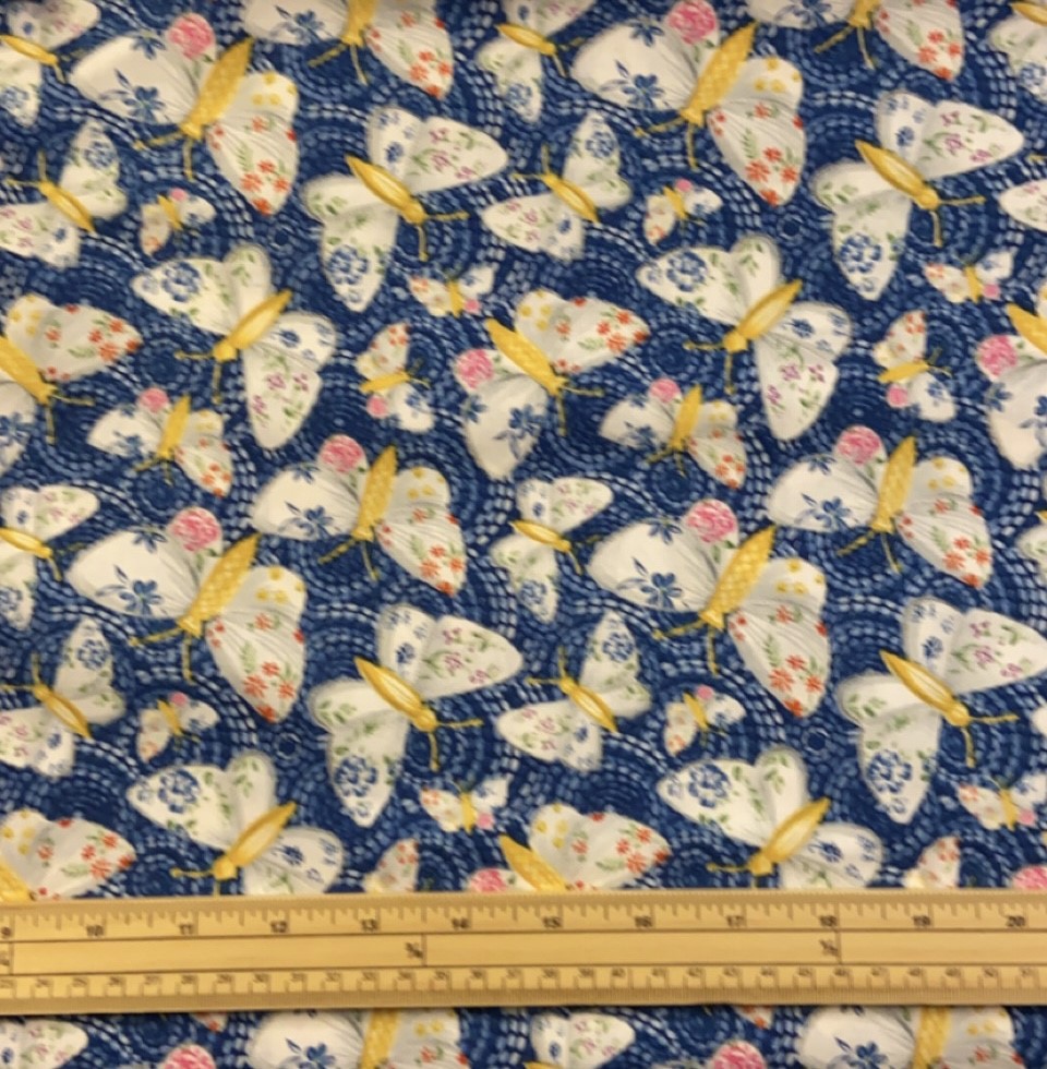 Fat Quarter Gypsy Dreams Floral Butterfly's On Blue 100% Cotton Quilting Fabric