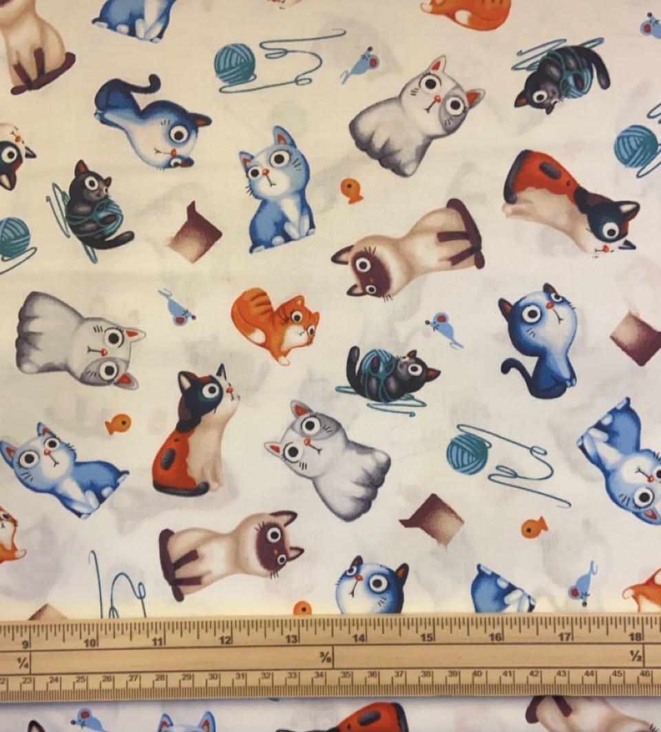 Fat Quarter Feline Friends Cats Allover On Cream 100% Cotton Quilting Fabric