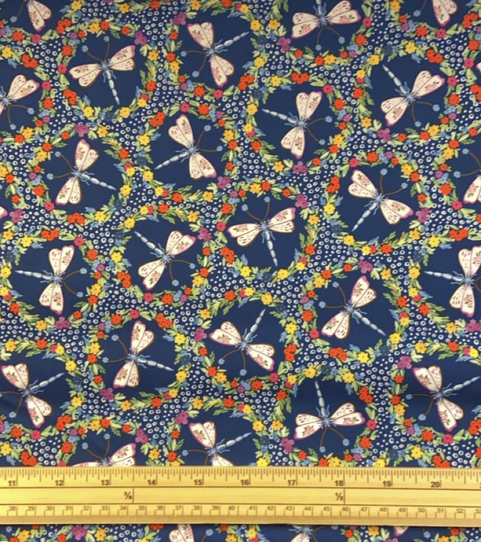 Fat Quarter Gypsy Dreams Dragon Flies In Floral Blue 100%Cotton Quilting Fabric
