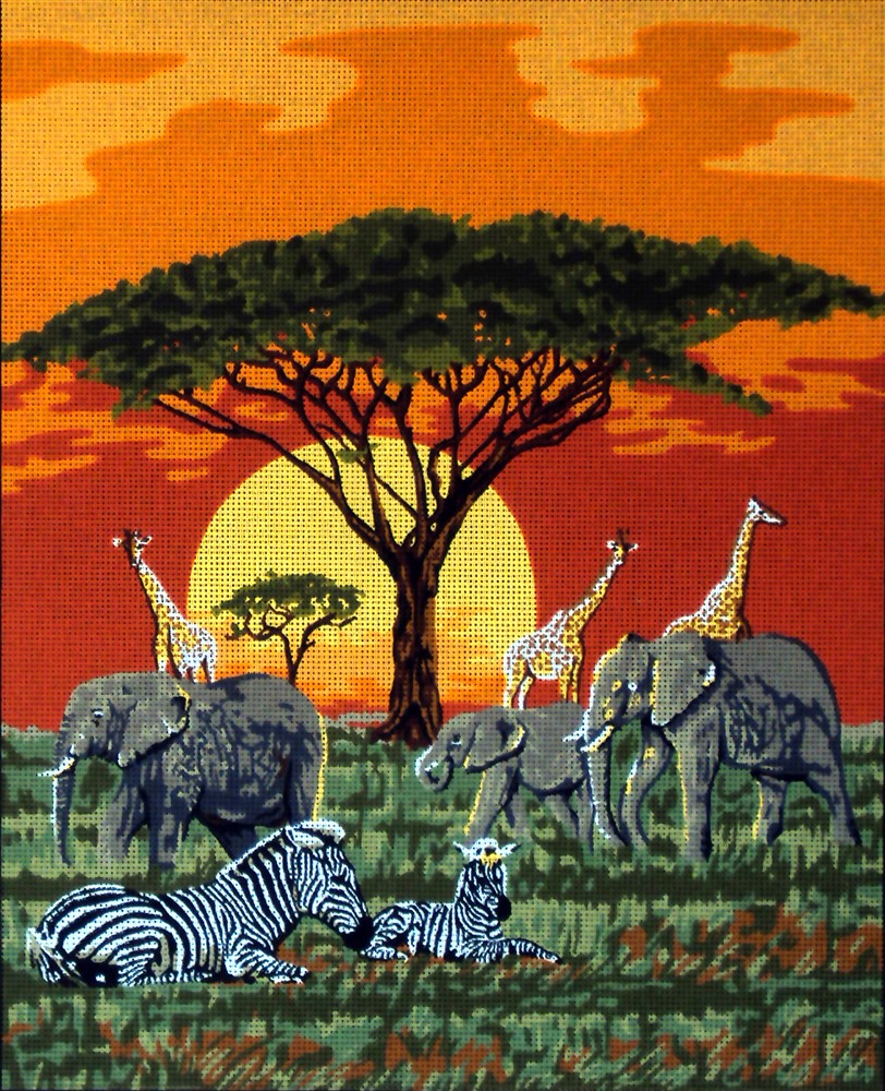 African Safari Sunset Animals Tapestry Canvas Gobelin