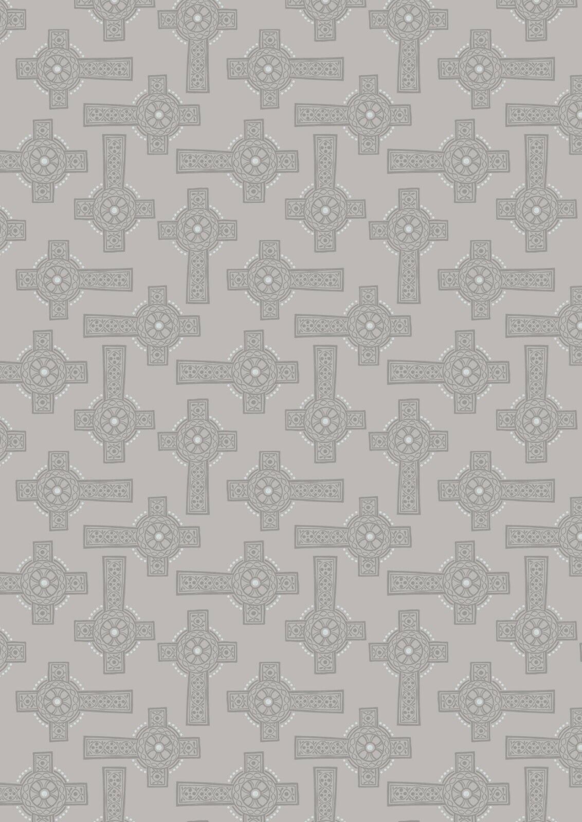 Fat Quarter Grey Celtic Cross With Silver Metallic 100% Cotton Quilting Fabric