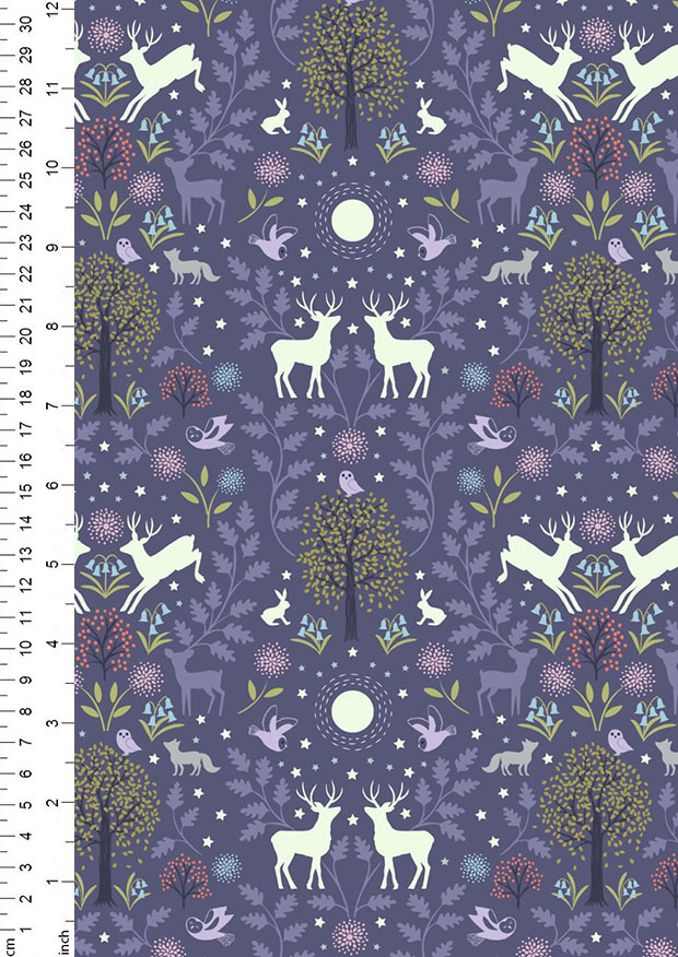 Fat Quarter Glow In The Dark Mirrored Woodland On Midnight 100% Quilting Fabric
