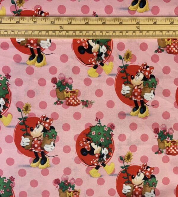 Fat Quarter Flower Gardener Minnie Mouse On Pink 100% Cotton Quilting Fabric