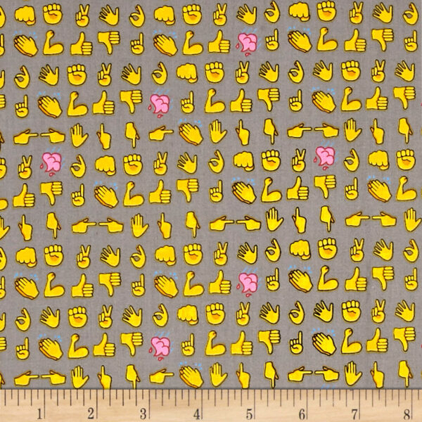 Fat Quarter Text Me Back Hand Signals Emoji 100% Cotton Quilting Fabric