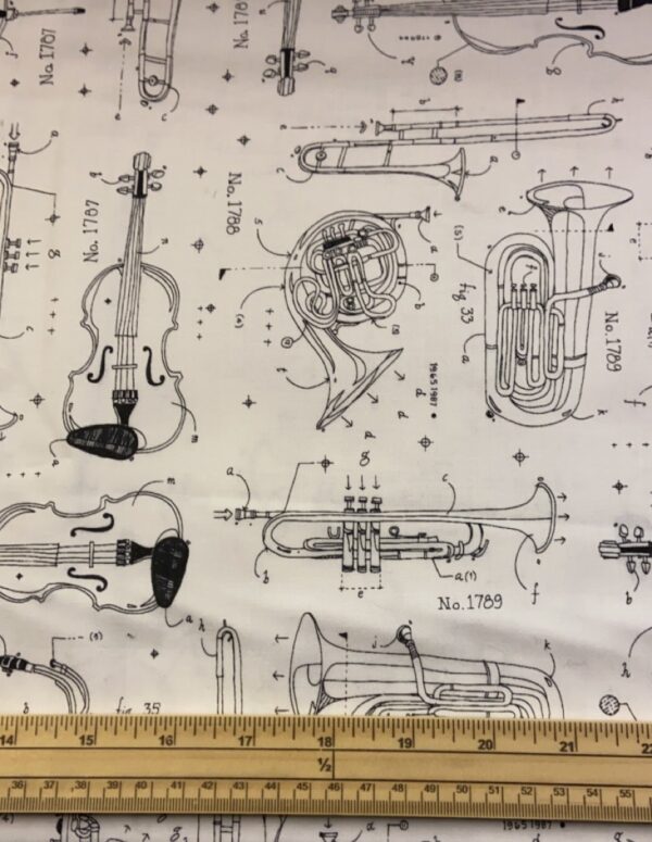 Fat Quarter Anatomy Of Music On White 100% Cotton Quilting Fabric