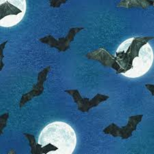Fat Quarter Raven Moon Bats On Blue Midnight Moonlight 100% Cotton Fabric