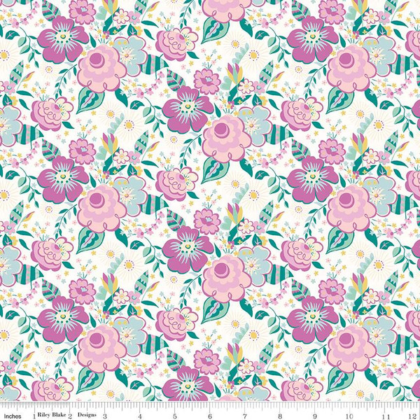 Fat Quarter Liberty Deco Dance Lindy Pop Floral Wht 100% Cotton Quilting Fabric