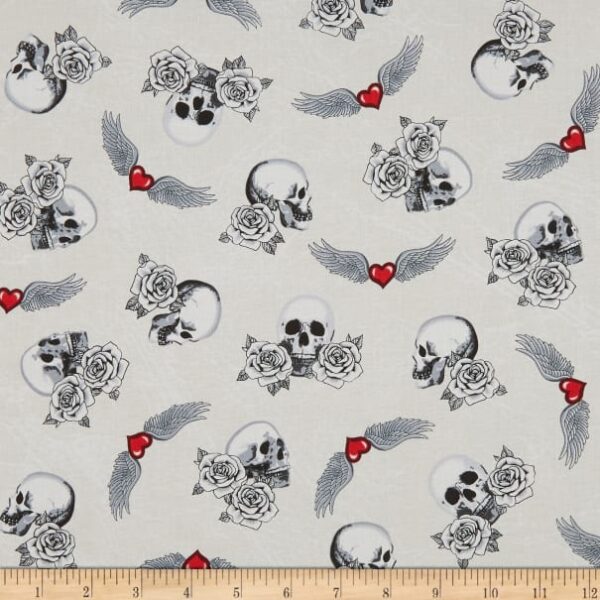 Fat Quarter Born To Ride Skull, Wings, Rose Tattoo 100% Cotton Quilting Fabric