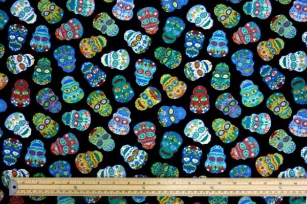 Fat Quarter Nutex Halloween Sugar Skulls On Black 100% Cotton Quilting Fabric