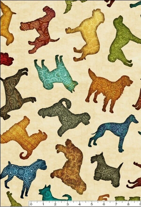 Fat Quarter Love My Dog Multiple Dogs On Cream 100% Cotton Quilting Fabric