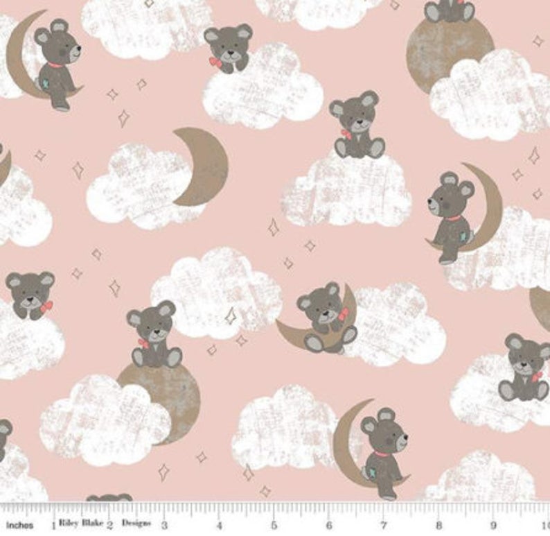 Fat Quarter Sleep Tight Cradled Baby Bear On Pink 100% Cotton Fabric