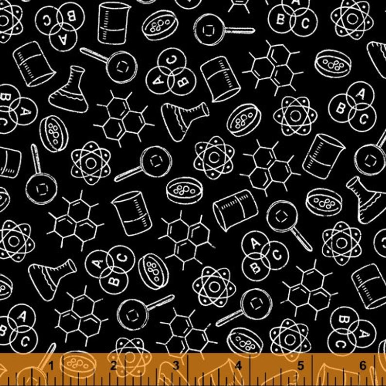 Fat Quarter Its Elementary Science Things On Black 100% Cotton Quilting Fabric