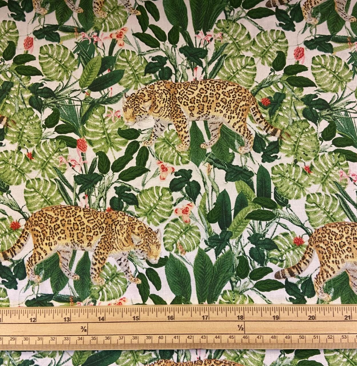 Fat Quarter In The Jungle Leopard And Leaves 100% Cotton Quilting Fabric