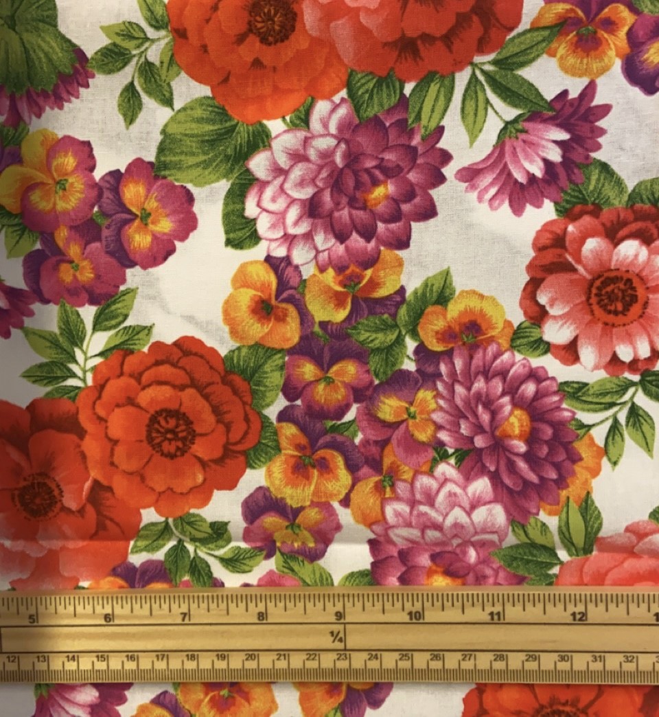 Fat Quarter In Bloom Red Purple And Orange Flowers 100% Cotton Quilting Fabric