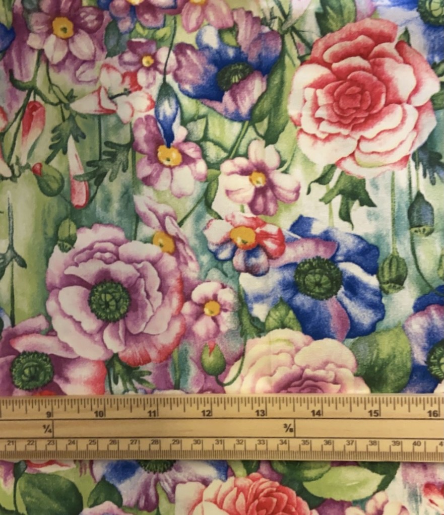 Fat Quarter In Bloom Purple, Pink And Blue Flowers 100% Cotton Quilting Fabric