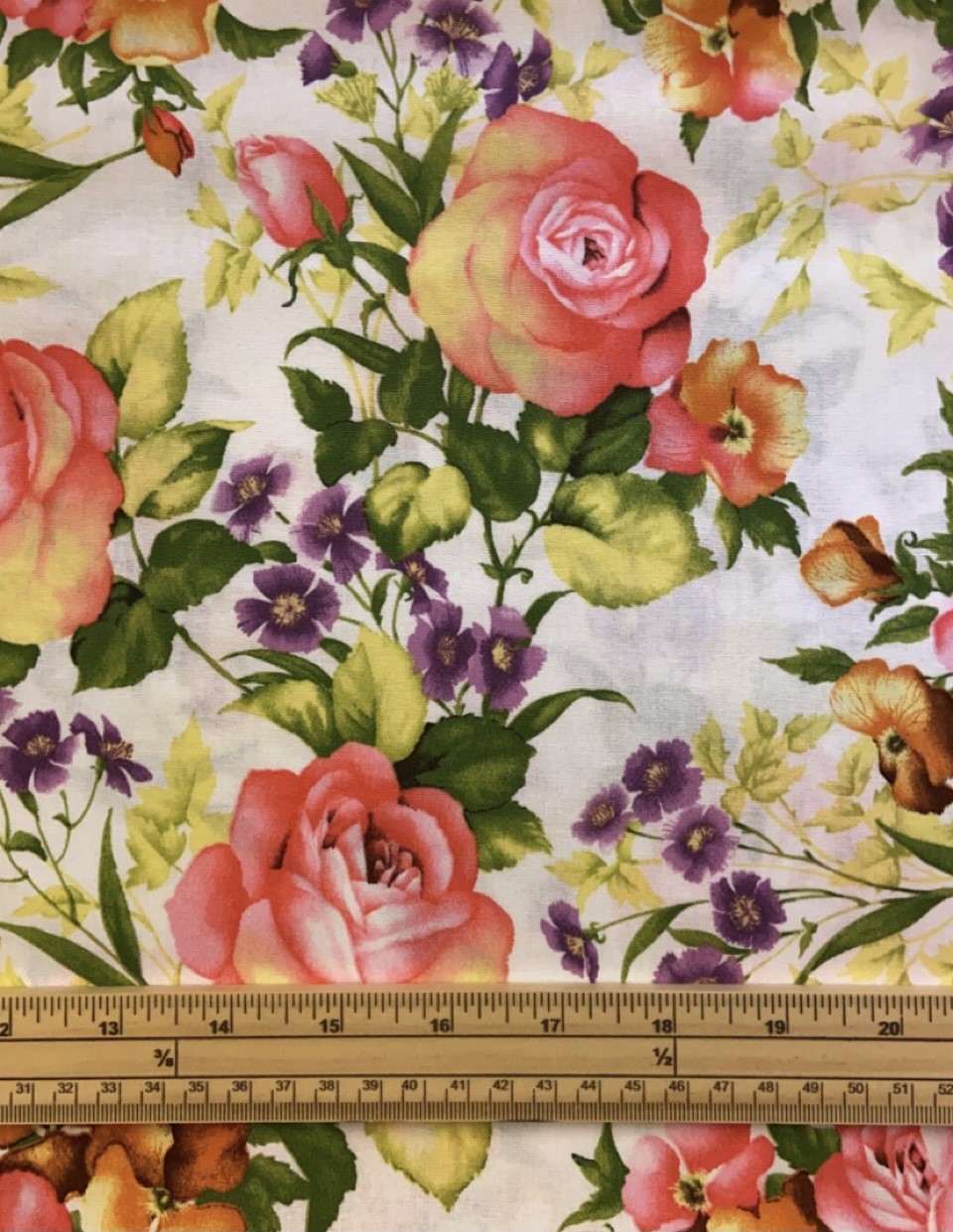 Fat Quarter In Bloom Water Color Flowers On White 100% Cotton Quilting Fabric