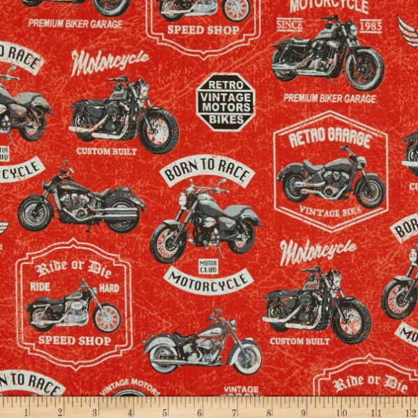 Fat Quarter Born To Ride Motorcycle Garage Club Sign 100% Cotton Quilting Fabric