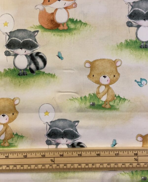 Fat Quarter Hanging Out Cute Animal Friends On Cream 100% Cotton Quilting Fabric