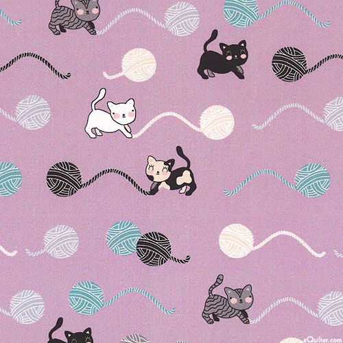 Fat Quarter Crafty Critters And Kittens With Wool Purple 100% Cotton Fabric