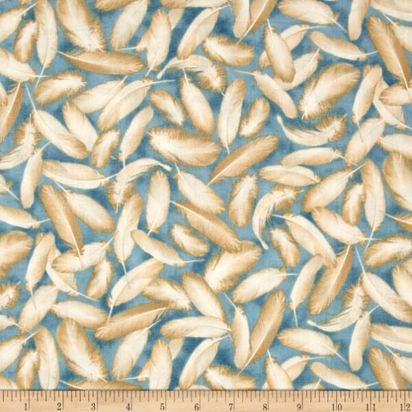 Fat Quarter Splendid Swans Feathers On Blue 100% Cotton Quilting Fabric