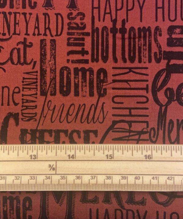 Fat Quarter Vintage Wine Words ''Merlot, Cheese'' Wine Red 100% Cotton Fabric